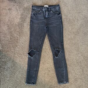 Free People Charcoal Distressed Skinny Jeans
